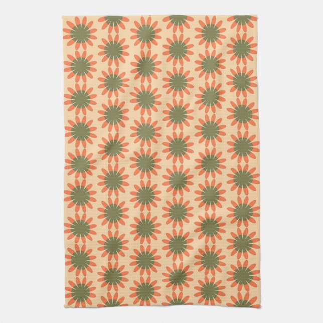 Linge De Cuisine Motif floral rétro orange et vert (Vertical)