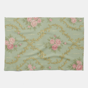 Linge De Cuisine Motif floral Rococo élégant dans des pastels doux
