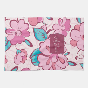 Linge De Cuisine Motif floral rose pâle avec nom personnalisé