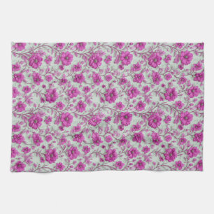 Linge De Cuisine Motif floral rose vibrant avec fleurs magenta