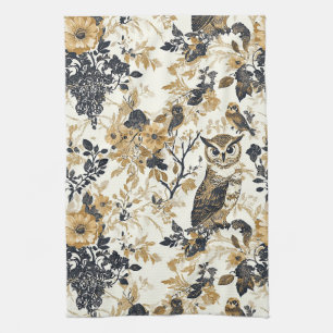 Linge De Cuisine Motif floral rustique beige de hibou en forêt