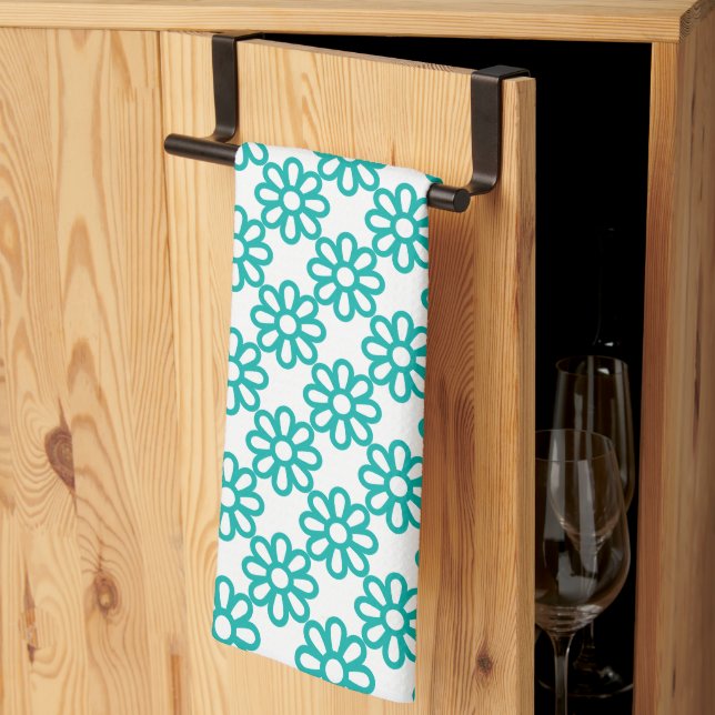 Linge De Cuisine Motif floral sarcelle et blanc mignon (Pliage en tiers)