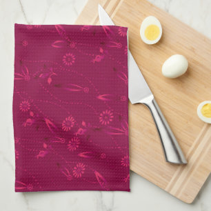 Linge De Cuisine Motif floral simple rétro rouge
