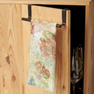 Linge De Cuisine Motif floral vintage en détresse