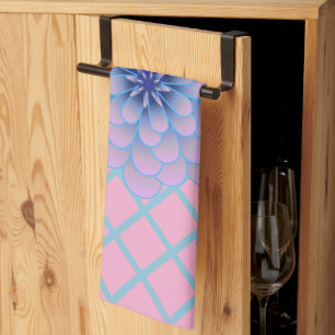 Linge De Cuisine Motif floral violet bleu pastel esthétique sans co