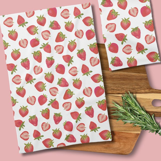 Linge De Cuisine Motif Fraise (Strawberry Pattern Kitchen Tea Towel)