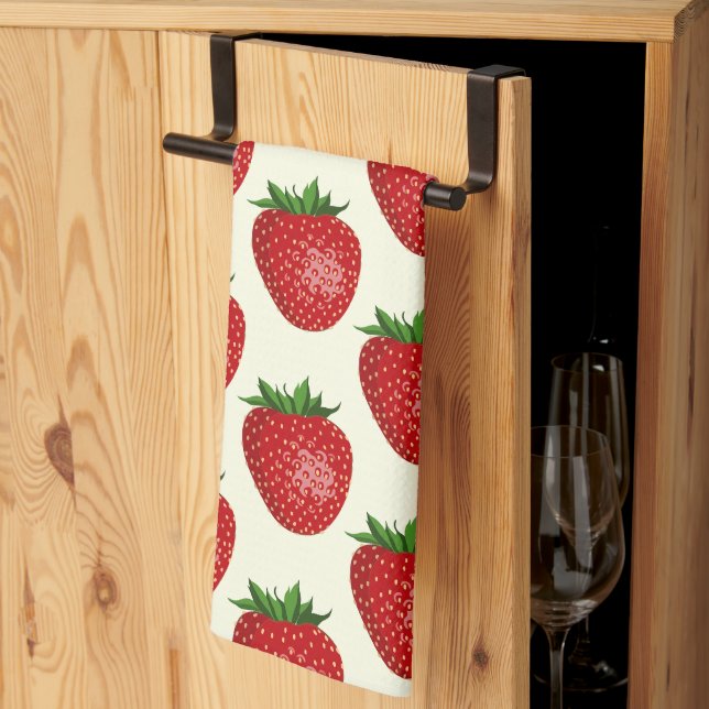 Linge De Cuisine Motif fraises, fraises rouges, fruits, feuilles (Pliage en tiers)