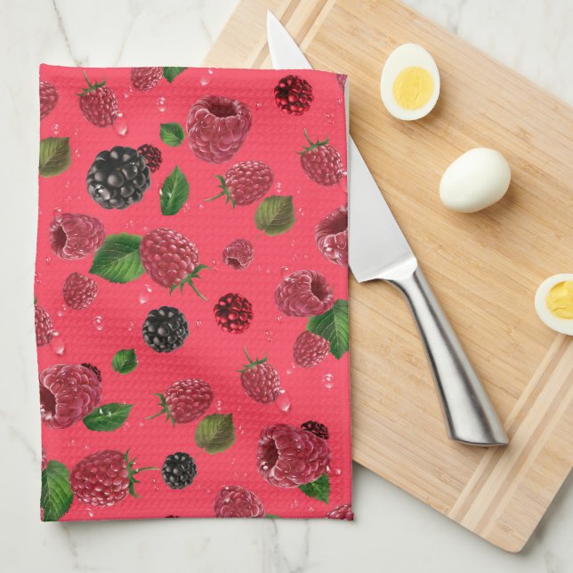 Linge De Cuisine Motif framboise (Quart Plié)