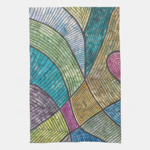Linge De Cuisine Motif Géométrique Abstrait Coloré à Lignes Courbes