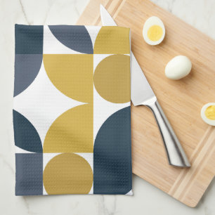Linge De Cuisine Motif géométrique abstrait marine et moutarde