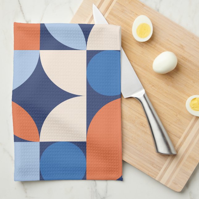 Linge De Cuisine Motif géométrique abstrait orange bleu (Quart Plié)