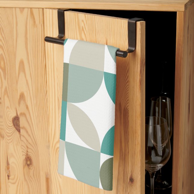 Linge De Cuisine Motif géométrique abstrait vert sarcelle (Pliage en tiers)