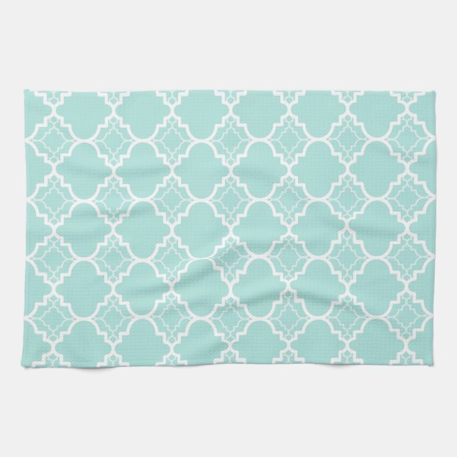 Linge De Cuisine Motif géométrique Aqua Blue Quatrefoil (Horizontal)