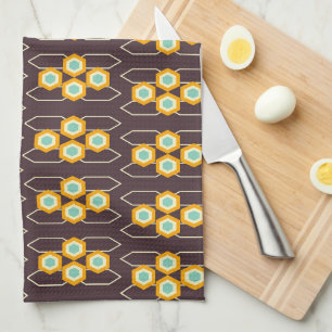 Linge De Cuisine Motif géométrique avec hexagones orange et bleu