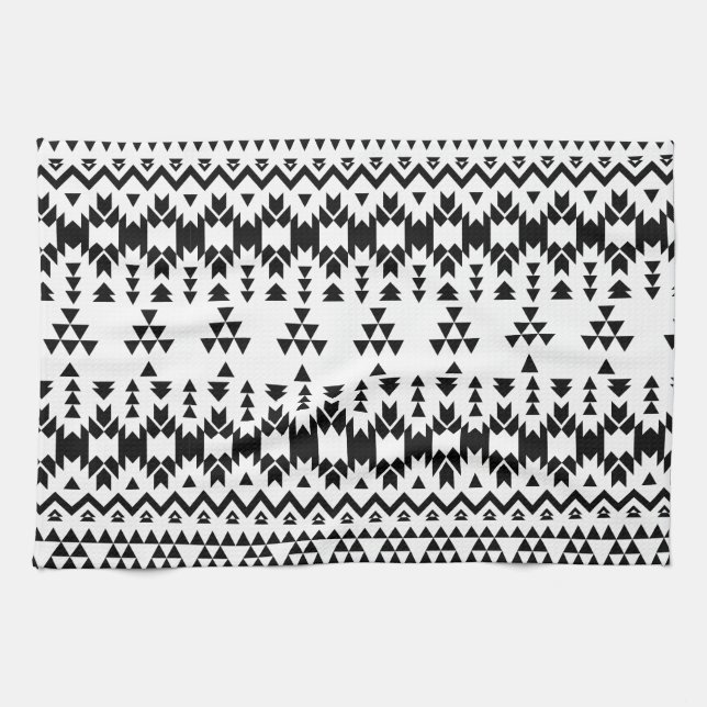 Linge De Cuisine Motif géométrique Aztec noir et blanc (Horizontal)