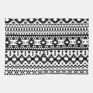 Linge De Cuisine Motif géométrique Aztec noir et blanc