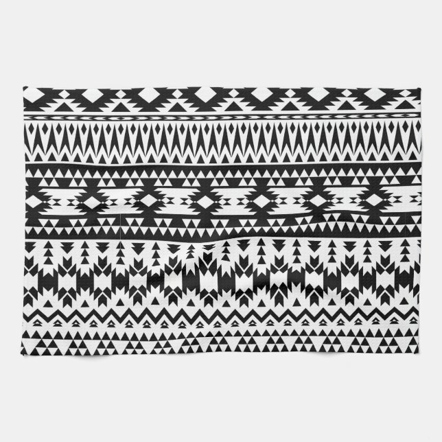 Linge De Cuisine Motif géométrique Aztec noir et blanc (Horizontal)