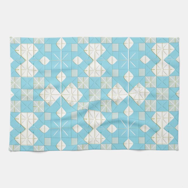 Linge De Cuisine Motif géométrique bleu et blanc (Horizontal)