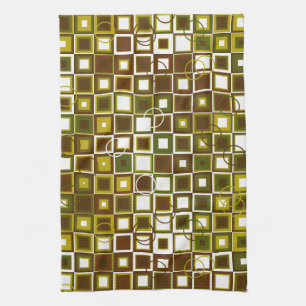 Linge De Cuisine Motif géométrique carré vert olive et marron
