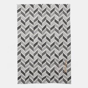 Linge De Cuisine Motif géométrique chevron gris moderne monogramme