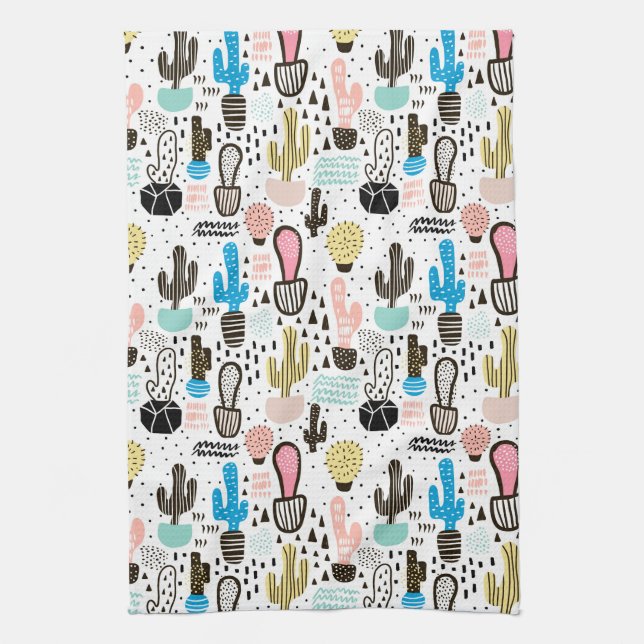 Linge De Cuisine Motif géométrique de cactus moderne (Vertical)