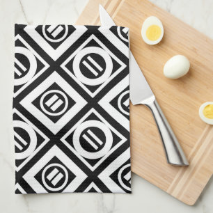 Linge De Cuisine Motif géométrique de signe égal blanc sur fond noi