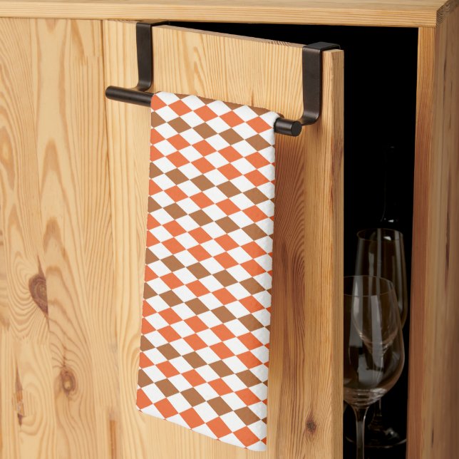 Linge De Cuisine Motif géométrique diamant vert orange  (Pliage en tiers)