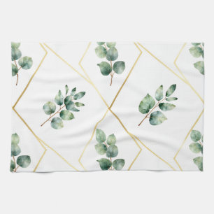 Linge De Cuisine Motif géométrique doré d'eucalyptus