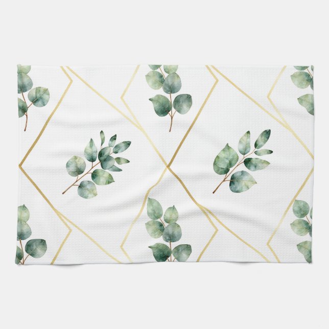 Linge De Cuisine Motif géométrique doré d'eucalyptus (Horizontal)