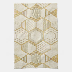 Linge De Cuisine Motif géométrique en marbre crème à hexagone doré