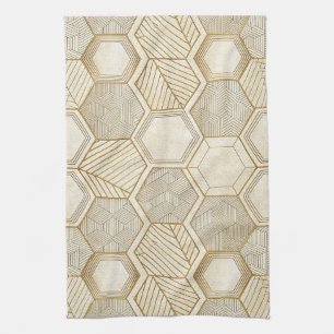 Linge De Cuisine Motif Géométrique Hexagone Or Élégant - Marbre