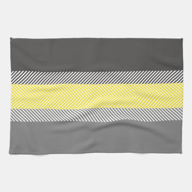 Linge De Cuisine Motif géométrique jaune et gris moderne de rayures (Horizontal)