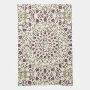 Linge De Cuisine Motif géométrique mandala violet et olive