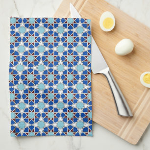 Linge De Cuisine Motif géométrique marocain bleu islamique