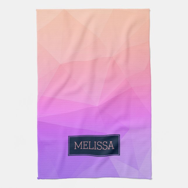 Linge De Cuisine Motif géométrique moderne Monogramme violet et ros (Vertical)