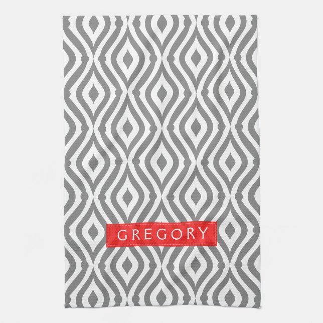 Linge De Cuisine Motif Géométrique Monographique Blanc Et Gris (Vertical)