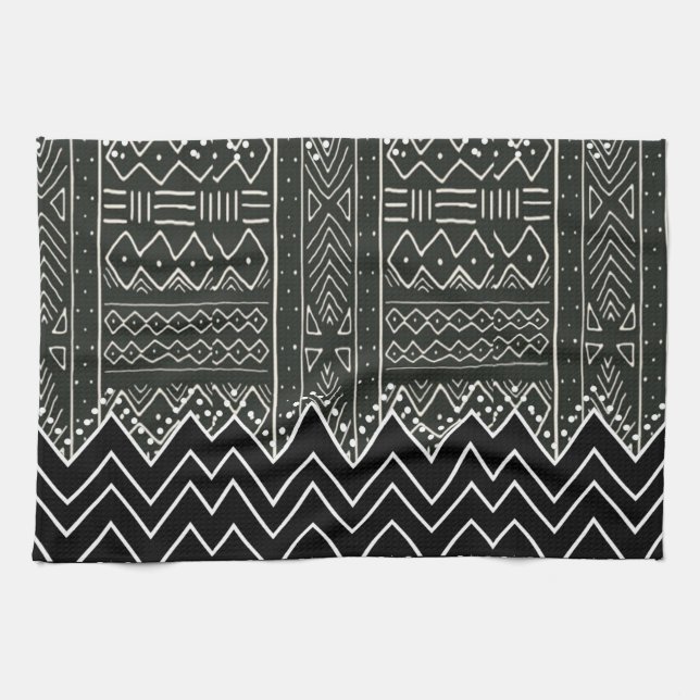 Linge De Cuisine Motif géométrique noir et blanc (Horizontal)