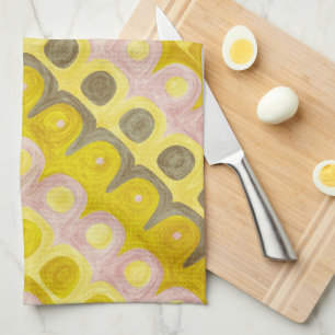 Linge De Cuisine Motif géométrique rétro en jaune et rose