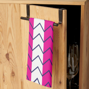 Linge De Cuisine Motif géométrique rose et blanc Chevron