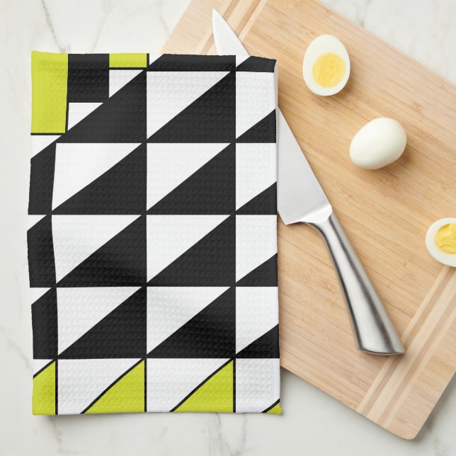 Linge De Cuisine Motif géométrique triangle rectangle vert noir (Quart Plié)
