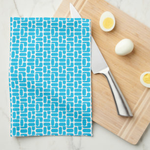Linge De Cuisine motif géométrique turquoise et blanc