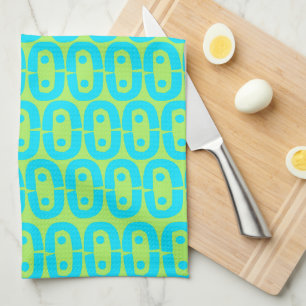 Linge De Cuisine Motif géométrique turquoise et vert lime