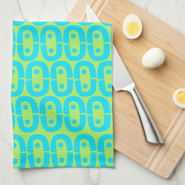 Linge De Cuisine Motif géométrique turquoise et vert lime (Quart Plié)
