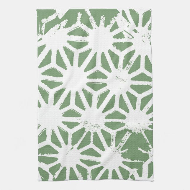 Linge De Cuisine Motif géométrique vert et blanc olive (Vertical)