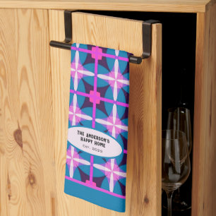 Linge De Cuisine Motif Géométrique Vintage Aubergine Fuchsia Sarcel