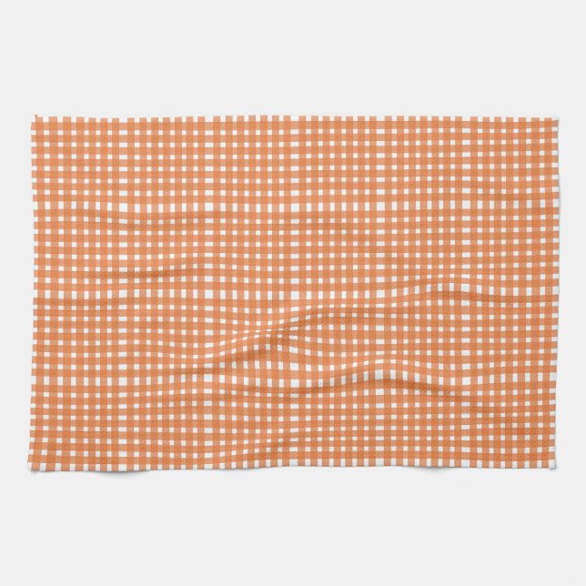 Linge De Cuisine Motif Gingham Blanc Orange (Horizontal)