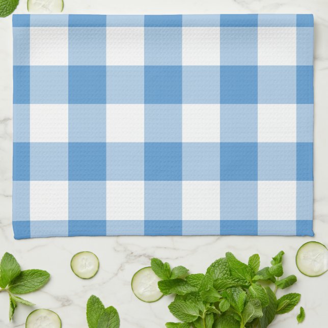Linge De Cuisine Motif Gingham Bleu Clair et Blanc (Plié)