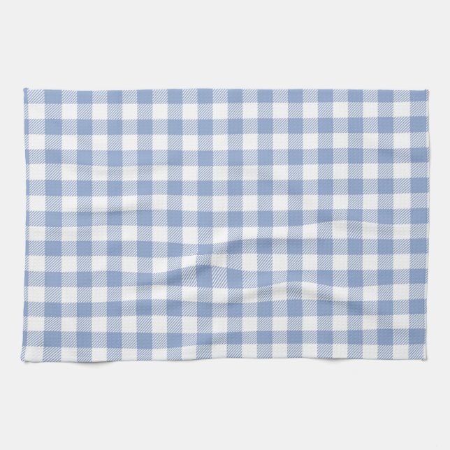 Linge De Cuisine Motif Gingham Bleu Clair Imprimé Carreaux Classiqu (Horizontal)