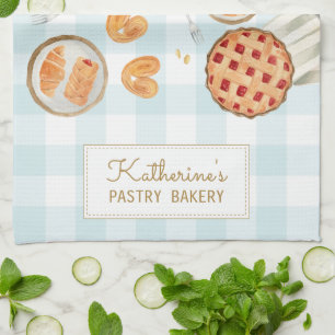 Linge De Cuisine Motif Gingham Pâtisseries Aquarelle Boulangerie Pâ