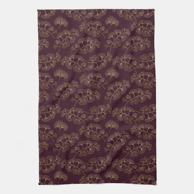Linge De Cuisine Motif Ginkgo Bourgogne Moderne (Vertical)